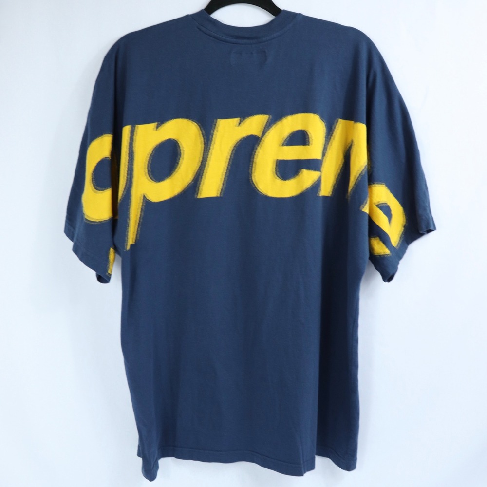 Supreme Intarsia Navy Blue Short Sleeve Logo T Shirt Mens Large FLAWED LOOK